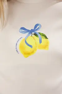 TRENDYOLMİLLA Ecru Lemon Printed Fitted Knitting T-Shirt - Image 3