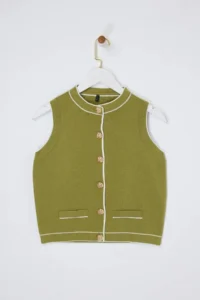 TRENDYOLMİLLA Yağ Green Premium Yarn/Special Yarn Crew Neck Color Blocked Thin Blouse