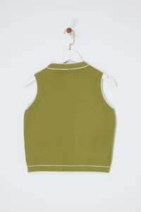 TRENDYOLMİLLA Yağ Green Premium Yarn/Special Yarn Crew Neck Color Blocked Thin Blouse - Image 2