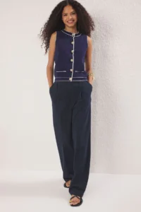 TRENDYOLMİLLA Navy Blue Premium Yarn/Special Yarn Crew Neck Color Blocked Knitwear Thin Blouse - Image 2