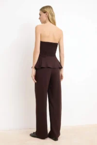 TRENDYOLMİLLA Brown peplum Sleeveless Wide Leg Soft Touch Knitting Top and Bottom Set - Image 4
