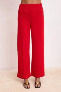 TRENDYOLMİLLA Red peplum Sleeveless Wide Leg Soft Touch Knitting Top and Bottom Set - Image 3