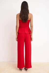 TRENDYOLMİLLA Red peplum Sleeveless Wide Leg Soft Touch Knitting Top and Bottom Set - Image 4