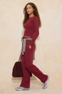 TRENDYOLMİLLA Burgundy Fitted Long Sleeve Flexible Knitting Bottom - Top Set - Image 2