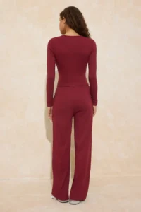 TRENDYOLMİLLA Burgundy Fitted Long Sleeve Flexible Knitting Bottom - Top Set - Image 3