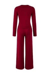 TRENDYOLMİLLA Burgundy Fitted Long Sleeve Flexible Knitting Bottom - Top Set - Image 6