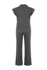 TRENDYOLMİLLA Anthracite Fitted/Body-Sitting buttoned Pipe Both interlock Knitting Top and Bottom Set - Image 6