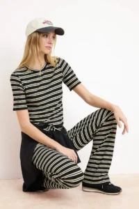 TRENDYOLMİLLA Multicolored Striped, Fitted flared leg Ribbed Flexible Knitting Top and Bottom Set - Image 2