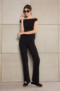 TRENDYOLMİLLA Teen Black Plain Fitted Pipe Both Ribbed Flexible Knitting Top and Bottom Set - Image 3