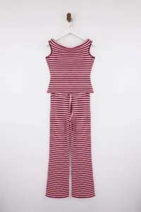 TRENDYOLMİLLA Teen Multicolored Striped Fitted Pipe Both Flexible Knitting Top and Bottom Set - Image 5