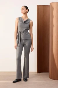 TRENDYOLMİLLA Wardrobe Essentials-Anthracite Fitted Ribbed Flexible Knitting Top and Bottom Set - Image 2