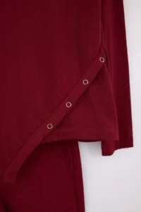 TRENDYOLMİLLA Burgundy Regular Asymmetric flared leg Cotton Rib Knitting Top and Bottom Set - Image 6