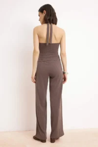 TRENDYOLMİLLA Light Brown Fitted/Body-Sitting buttoned Pipe Both Jacquard Knitting Top and Bottom Set - Image 4
