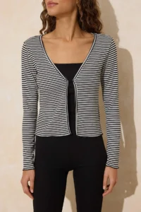 TRENDYOLMİLLA Multicolored 3 Sets Set Striped Fitted Long Sleeve Ribbed Flexible Knitting Top and Bottom Set - Image 3