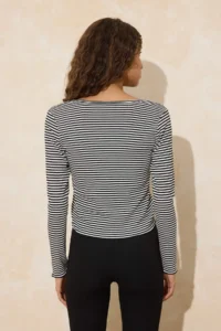 TRENDYOLMİLLA Multicolored 3 Sets Set Striped Fitted Long Sleeve Ribbed Flexible Knitting Top and Bottom Set - Image 4