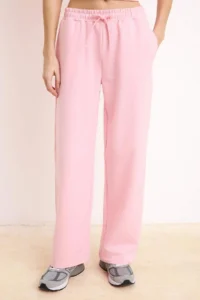 TRENDYOLMİLLA Pink Oversized Drop Sleeve Short Sleeve Wide Leg Thin Knitting Top and Bottom Set - Image 3