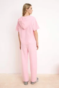TRENDYOLMİLLA Pink Oversized Drop Sleeve Short Sleeve Wide Leg Thin Knitting Top and Bottom Set - Image 4