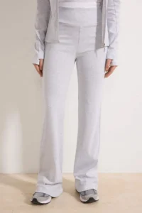 TRENDYOLMİLLA Gray Melange Fitted Zippered flared leg Cotton Rib Knitting Top and Bottom Set - Image 3