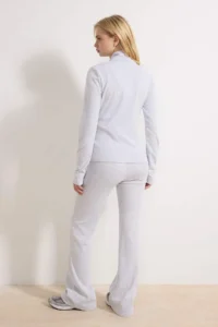TRENDYOLMİLLA Gray Melange Fitted Zippered flared leg Cotton Rib Knitting Top and Bottom Set - Image 4
