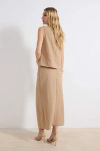 TRENDYOLMİLLA Beige Accessory and Slit Detailed Blouse-Skirt Weaving Bottom - Top Set - Image 4
