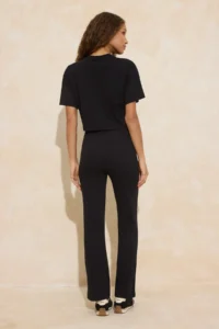 TRENDYOLMİLLA Black relaxed Drop Sleeve Short Sleeve Pipe Both Cotton Rib Knitting Top and Bottom Set - Image 4