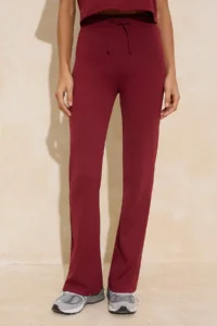 TRENDYOLMİLLA Burgundy relaxed Drop Sleeve Short Sleeve Pipe Both Cotton Rib Knitting Top and Bottom Set - Image 3