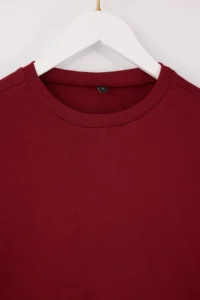 TRENDYOLMİLLA Burgundy relaxed Drop Sleeve Short Sleeve Pipe Both Cotton Rib Knitting Top and Bottom Set - Image 6
