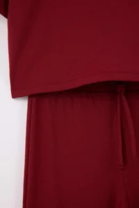 TRENDYOLMİLLA Burgundy relaxed Drop Sleeve Short Sleeve Pipe Both Cotton Rib Knitting Top and Bottom Set - Image 7