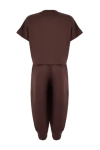 TRENDYOLMİLLA Brown Oversized Sewing Detailed Skinny Leg Soft Touch Knitting Top and Bottom Set - Image 7