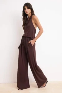 TRENDYOLMİLLA Brown Fitted Sleeveless Pique Knitting Top and Bottom Set