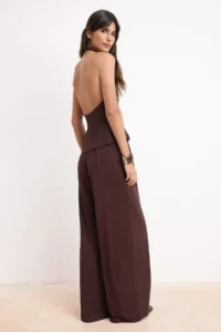 TRENDYOLMİLLA Brown Fitted Sleeveless Pique Knitting Top and Bottom Set - Image 4