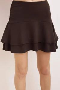 TRENDYOLMİLLA Brown Oversized with flywheel/Frilly Short / Mini interlock Knitting Top and Bottom Set - Image 3