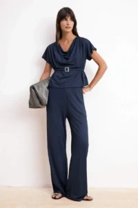 TRENDYOLMİLLA Anthracite Regular Drop Sleeve Sleeveless Arched Wide Leg Pique Knitting Top and Bottom Set