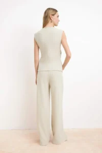 TRENDYOLMİLLA Stone Fitted Asymmetric Accessory Detailed Pique Knitting Top and Bottom Set - Image 4