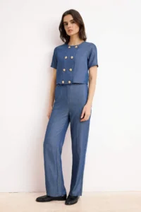 TRENDYOLMİLLA Indigo Shirt Pants Weaving Bottom - Top Set