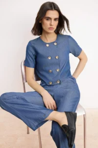 TRENDYOLMİLLA Indigo Shirt Pants Weaving Bottom - Top Set - Image 2