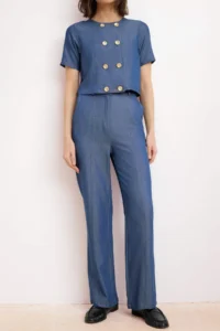 TRENDYOLMİLLA Indigo Shirt Pants Weaving Bottom - Top Set - Image 3