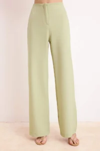 TRENDYOLMİLLA Mint Satin Sleeveless Blouse Material Wide Leg Pants Weaving Bottom - Top Set - Image 3