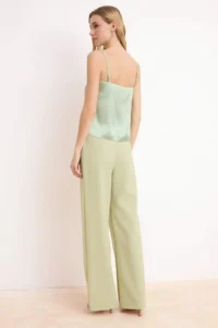 TRENDYOLMİLLA Mint Satin Sleeveless Blouse Material Wide Leg Pants Weaving Bottom - Top Set - Image 4