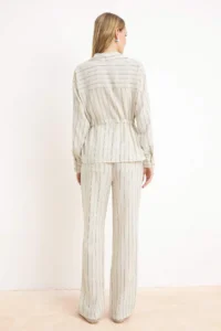 TRENDYOLMİLLA Stone Striped linen look Shirt Pants Bottom - Top Set - Image 4