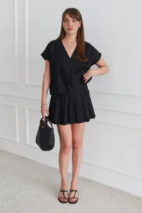 TRENDYOLMİLLA Black Linen Skirt Blouse Weaving Bottom - Top Set