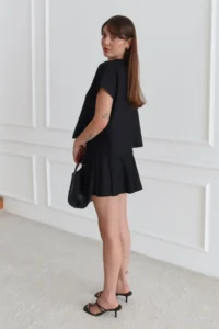 TRENDYOLMİLLA Black Linen Skirt Blouse Weaving Bottom - Top Set - Image 2