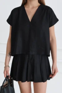 TRENDYOLMİLLA Black Linen Skirt Blouse Weaving Bottom - Top Set - Image 3
