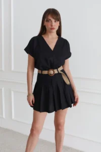 TRENDYOLMİLLA Black Linen Skirt Blouse Weaving Bottom - Top Set - Image 4
