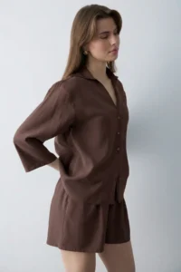 TRENDYOLMİLLA Brown Modal Shirt Shorts Weaving Bottom - Top Set - Image 4