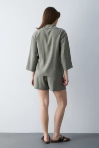 TRENDYOLMİLLA Khaki Modal Shirt Shorts Weaving Bottom - Top Set - Image 4