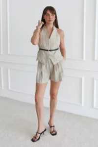 TRENDYOLMİLLA Stone Striped 100% Linen Weaving Bottom - Top Set