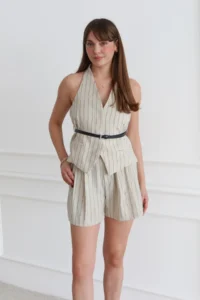 TRENDYOLMİLLA Stone Striped 100% Linen Weaving Bottom - Top Set - Image 2