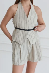 TRENDYOLMİLLA Stone Striped 100% Linen Weaving Bottom - Top Set - Image 3