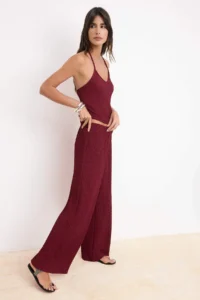 TRENDYOLMİLLA Burgundy Fitted Sleeveless Wide Leg textured Knitting Top and Bottom Set - Image 2